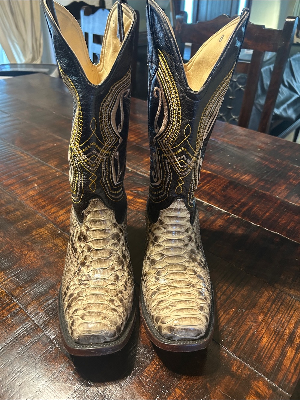 Exotic Python Western Boots in Black and Cream